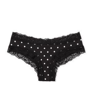 Victoria's Secret The Lacie Lace-Waist Cotton Cheeky Panty Black Dots M NEW